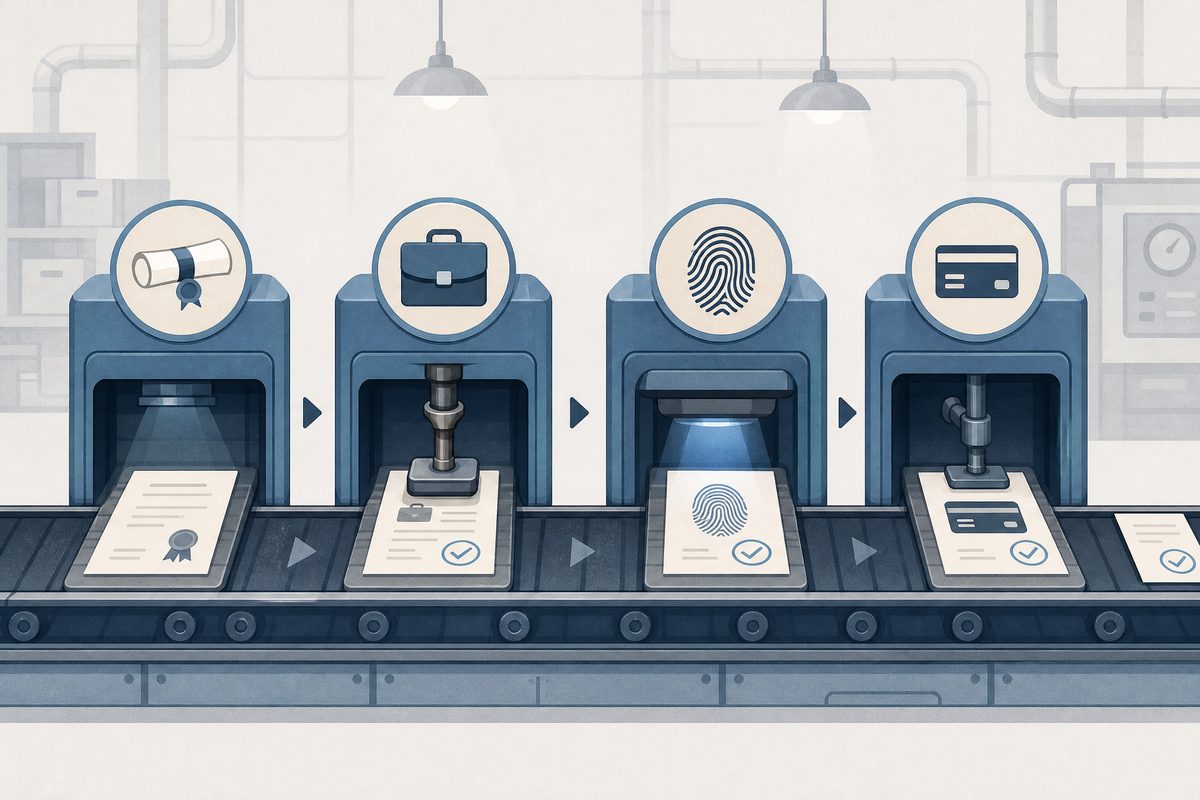 Timeline of a background check process on a conveyor belt