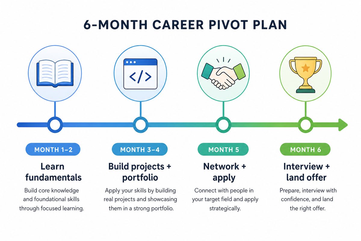 6-month career pivot into tech timeline