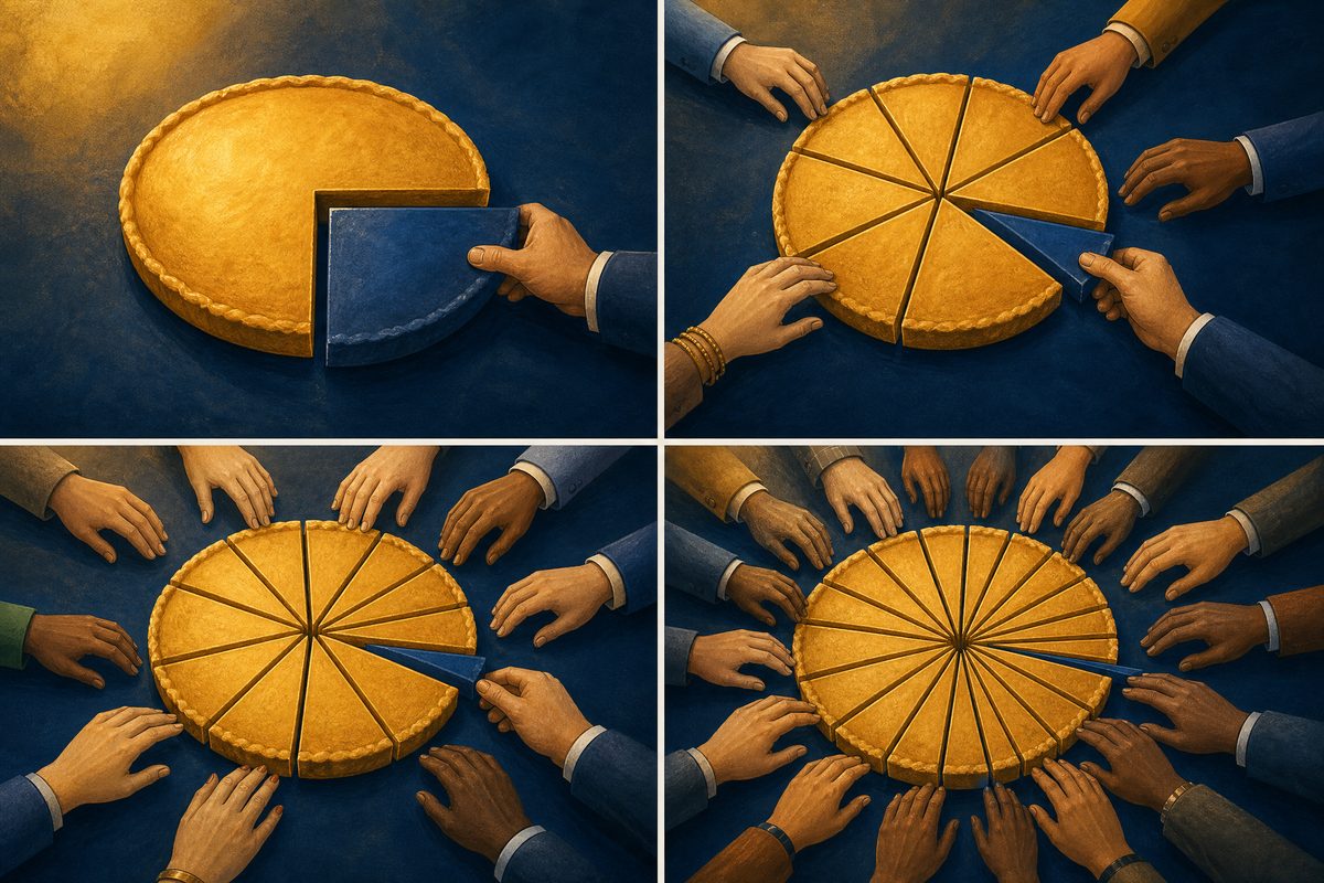 Visual representation of equity dilution across funding rounds