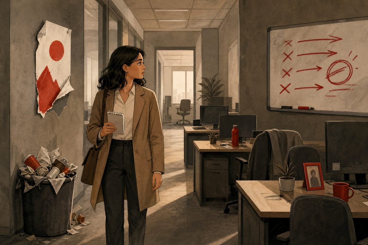 A candidate noticing subtle warning signs in a startup office