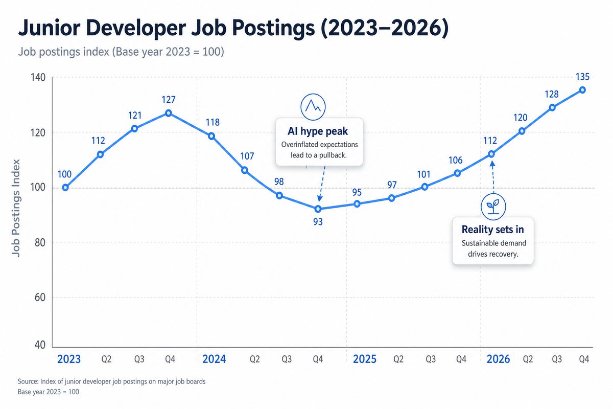Junior developer job posting trends 2023-2026