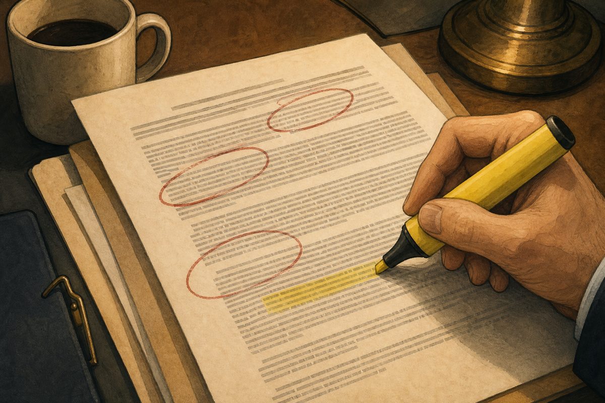 A person highlighting red flags in a legal document