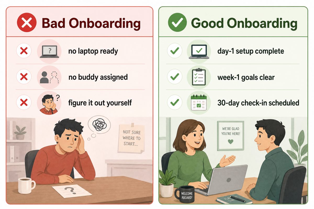 Good vs bad startup onboarding comparison