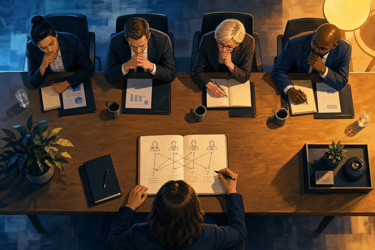 A candidate's notebook mapping out the panel interviewers