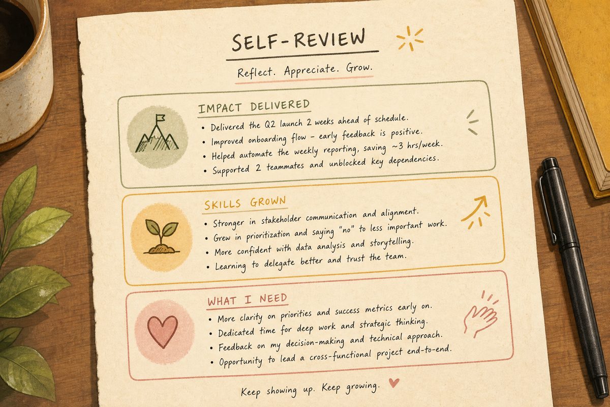 Self-review document template for startup employees